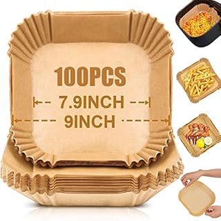 Air Fryer Parchment Paper Liner, 100PCS Disposable Air Fryer Paper Liners, Non-Stick Baking Paper for Air Fryer, Square Air Fryer Paper Compatible with COSORI, Ninja, Tower, 7.9in