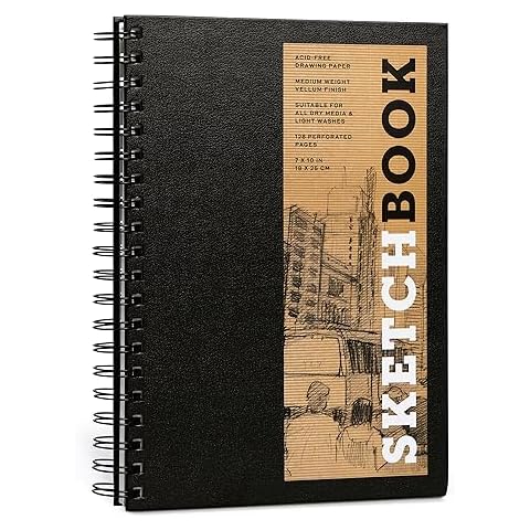 Sketchbook 7 x 10" Black Spiral Hardcover Mixed Media Sketchbook for Drawing, Acid-Free Quality Paper (128 pages) - Union Square & Co. Sketchbooks Cover
