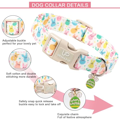 Image of Easter Day Dog Collar, UP URARA PUP Easter Bunny Adjustable Pet Collar with Quick Release, Colorful Rabbits Dog Collars for Small Medium Large Dogs