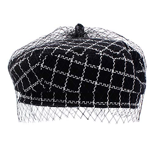 Danse Jupe Women Classic Tweed Tartan Beret British Retro Artist Beanie Hat Cap(Black) #TOP15
