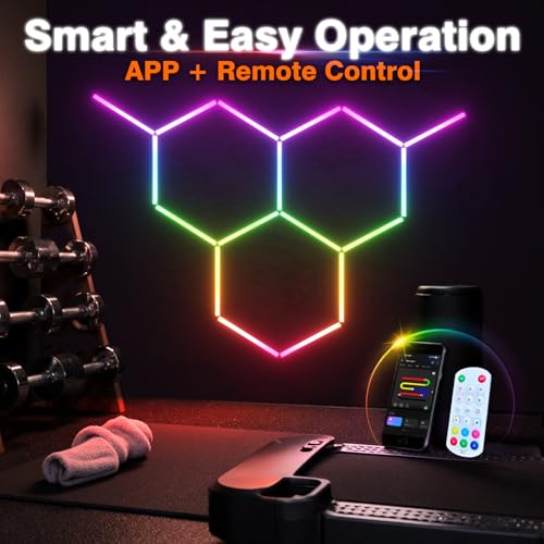 Litezone RGB Hexagon Lights 3 Grids, Hexagon Garage Lights with Music Sync Mode, App & Remote Control Honeycomb Lights for Gym Studio Basement Shop Exhibition — view 5