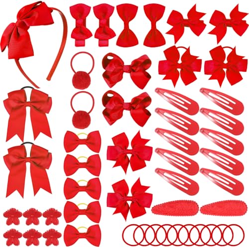 FRIUSATE 50Pcs Red Bow Girls School Hair Accessories Hair Clips Kit