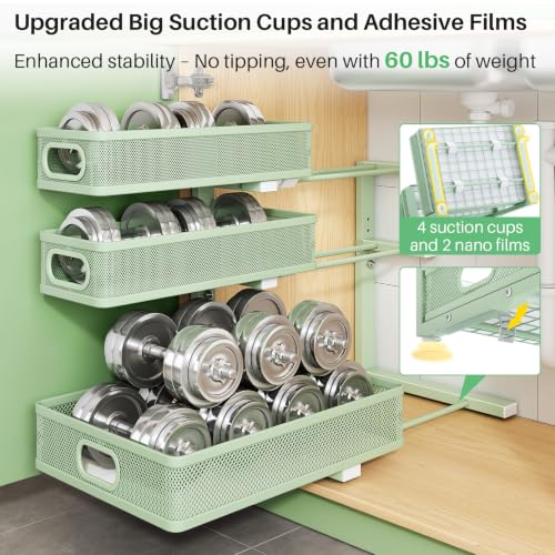 Image of Kitstorack Under Sink Organizer, 2-Pack 3-Tier Height Adjustable Thickened Metal Pull out Cabinet Organizer Shelf, Slide out Storage Drawer Rack for Bathroom Kitchen Pantry Home Organization, Green