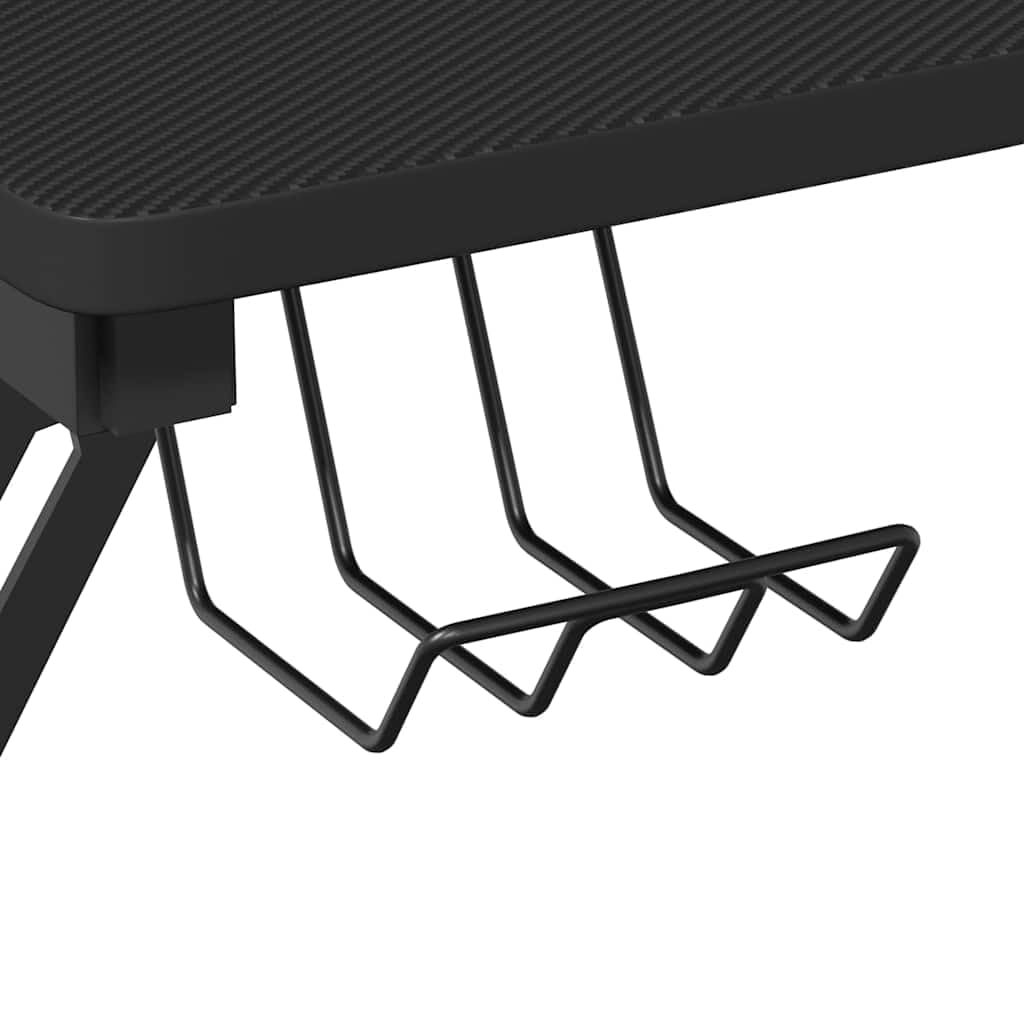 Gaming-Schreibtisch mit Y-Gestell Schwarz 90x60x75 cm, ergonomischer Computertisch mit Kopfhörerablage und Becherhalter, Stabiler Schreibtisch für Monitor und Zubehör