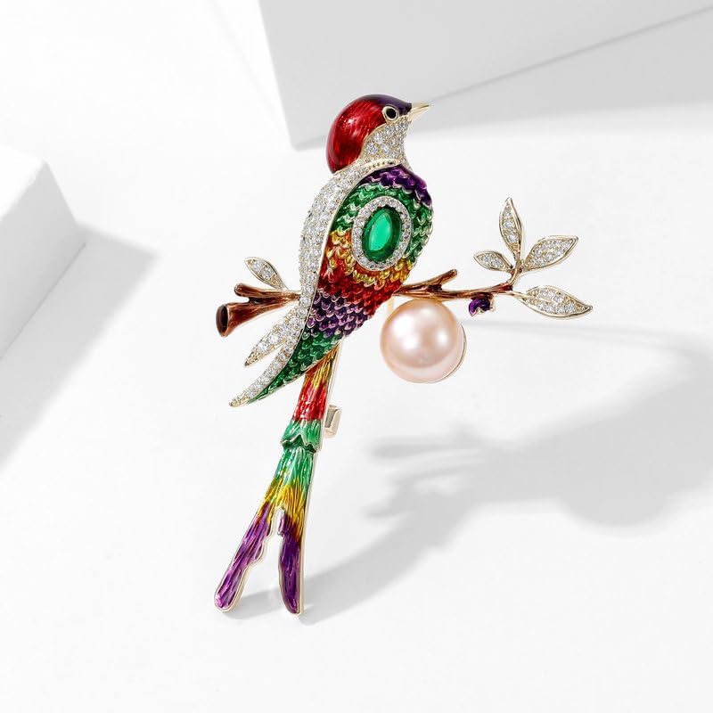 Image of Magpie Lovebird Brooch Inlaid with 14K Gold Moissanite, Romantic Bird Design Love Corsage for Lovers, Creative Birthday Gift