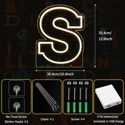 Image of Light Up Letters S, Led Marquee Letter Lights Neon Sign, 13.9 inch Height Decorative Lighted Alphabet Number, Battery /USB Powered Led Letters Lights for Wedding, Birthday, Party, Christmas or Home Decor