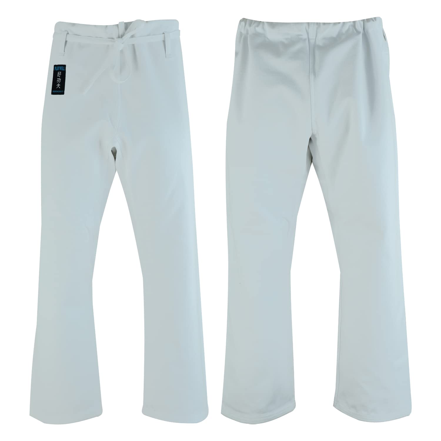Playwell Tradizionale Karate Bianco Heavy Training 14oz Tie Waist Gi Kata Pantaloni - NUOVO