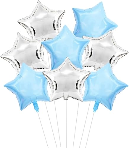 20 globos de papel de aluminio de estrella azul plateado, globos de Mylar de estrella plateada y azul claro de 18 pulgadas para baby shower, boda,