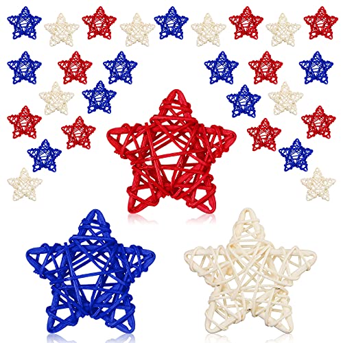 30 Pieces 4Th Of July Rattan Ball, 2.36 Inch Rattan Balls Decoration, Red White And Blue Wicker Balls For 4Th Of July Home Decor Diy Ball Orbs Vase Filler Ornament Wedding Table Decoration (Star) #TOP11
