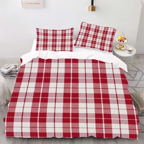 Housse de couette carreaux rouges 135x200 parure de lit polyester imprimé géométrique - 4