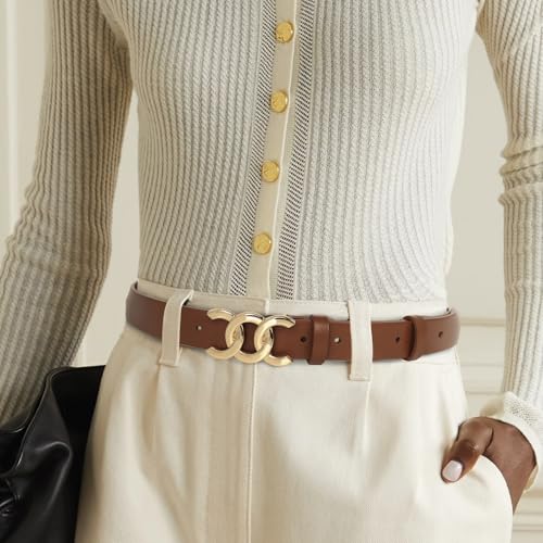 Image of Aurolran Women's Leather Belt with Buckle - Ideal for Dresses, Jeans, and Coats