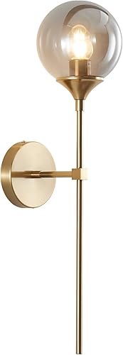 BOKT Aplique de pared dorado de latón cepillado, lámpara de pared moderna de mediados de siglo, lámpara de pared vintage con brazo de poste largo,