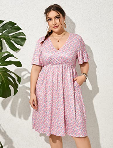 Image of ShopWonder Plus Size Dress Women's V Neck A-Line Knee Length Wrap Swing Dresses Plus Size A Line Party Mini Dress