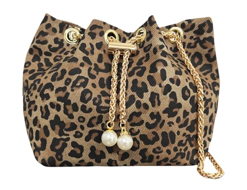 Mini Leopard Print Bucket Bag for Women, Small Crossbody Purse Cute Shoulder Bag Trendy Animal Print Handbag