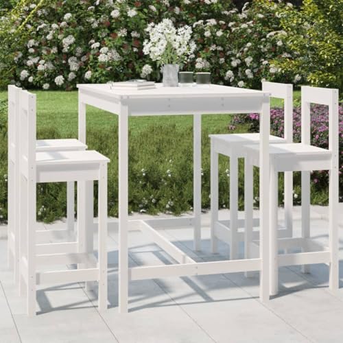 Xichuzi Set de Mesa y taburetes Altos jardín 5 pzas Madera Pino Blanco, Conjunto Jardin, Conjunto Terraza, Muebles Jardin Exterior - 3154751