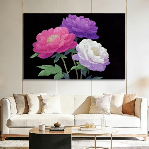 Tableau pivoine rose violet 40x30 cm encadré pour décoration murale