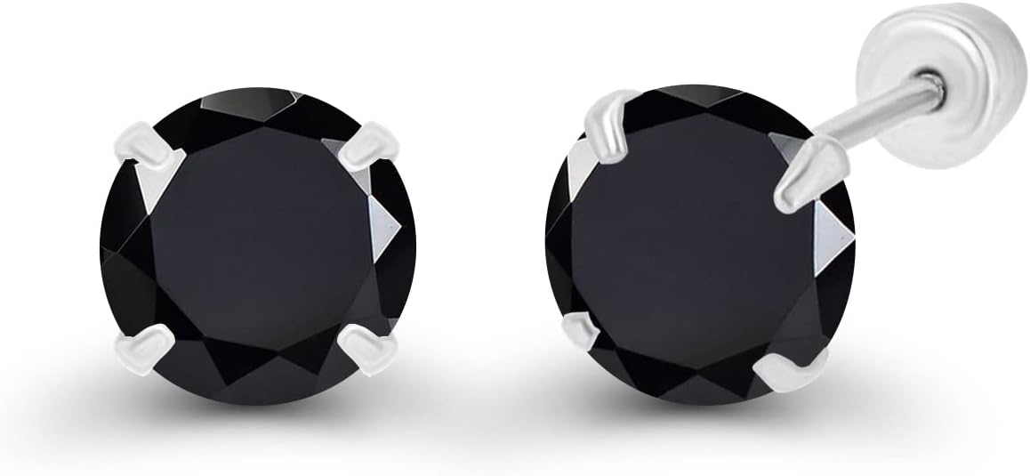 Solid 14k Gold Hypoallergenic 4mm Round Birthstone Solitaire Prong Set Screw Back Stud Earrings