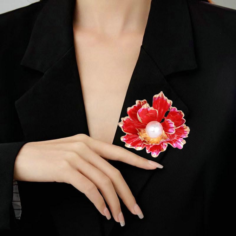 Image of Elegant Flower Brooch Pin for Women, Stylish Vinage Crystal Pearl Rhinestones Brooches Pins Dainty Lapel Pins for Dress Accessories Jewelry