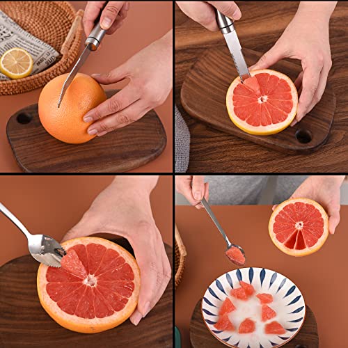 Grapefruit Knife & Grapefruit Spoons, Grapefruit Utensil 3 Pieces Set, Stainless Steel Serrated Edges Grapefruit Knife And Spoon, Dishwasher Safe & Kitchen Utensils (Silver) #TOP5