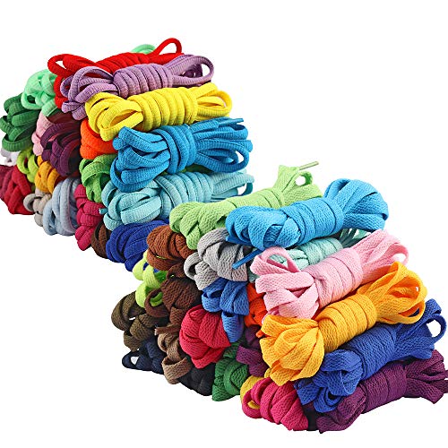 24 Pairs Colored Shoelaces, 12 Pairs Flat Shoelaces, 12 Pairs Half Round Shoelaces, 47 inch 12 Colors Shoelaces for Sport Shoes