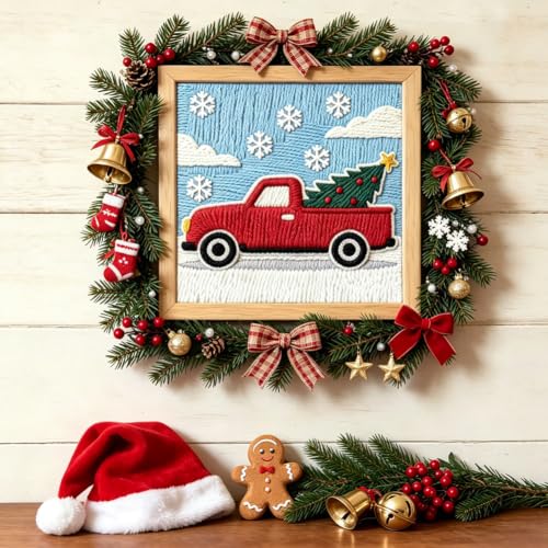 Image of BEUNITONE Punch Needle Kit for Beginners Adults - Christmas Truck Design