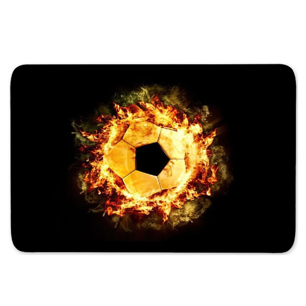 Teppich mit Retro-Flammen-Fußball-Aufdruck, für Schlafzimmer, Wohnzimmer, Badezimmer, Arbeitszimmer, Esszimmer, rutschfeste Bodenmatte, Teppichbereichsmatte