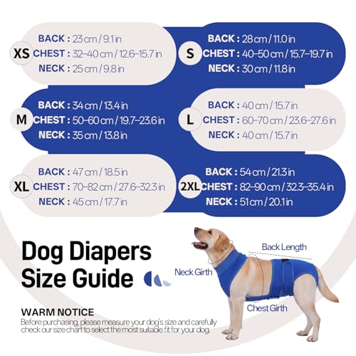 Image of BRKURLEG Female Dog Diapers with Suspender, Washable & Reusable, Blue M