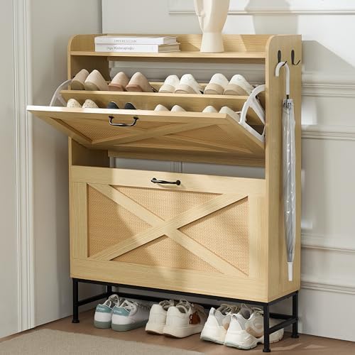 Shoe Cabinet WhizMax With Flip Drawers- Narrow Freestanding Shoe