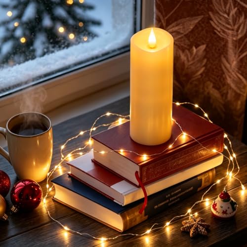 Image of Flameless LED Candles 3 inchx8 inch Set of 1, Battery Operated with Remote & Timer, 600-Hour on 2 AA Batteries, Flickering Realistic Flame, Ivory for Indoor /Outdoor