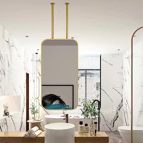 DLAZUM Espejo de baño para Colgar en la Pared, Espejo Flotante para Maquillaje, Espejo de Alta definición suspendido con Doble Colgador para hoteles, Casas de Familia, restaurantes, diseño de Metal