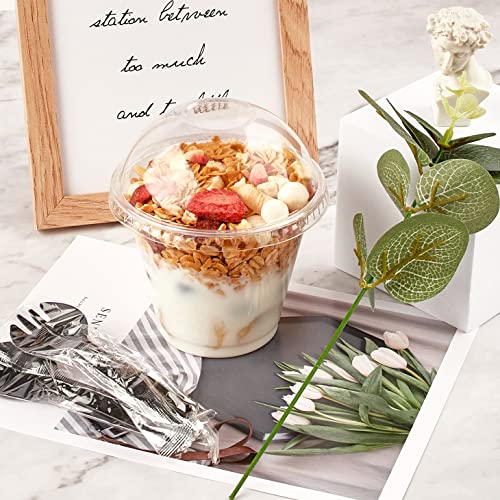 Toflen 50Sets 9 Oz Clear Plastic Parfait Cups With Dome Lids (No Hole) And Sporks Disposable Party Serving Cups For Desserts, Yogurt Parfait, Fruit, Ice Cream, No Leaking To-Go Breakfast Snack Cups #TOP5