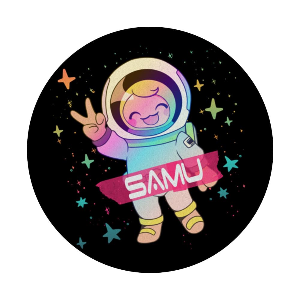 SAMU - Cute Boy Name with cute Astronaut PopSockets Swappable PopGrip, Black - Image 3