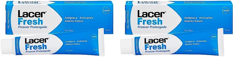 LACERFRESH - Gel Dentífrico 75 ml Laminado, Antiplaca Dental, Previene la Caries, Protege las Encias, Enmascara el Mal Aliento, Boca Fresca, Sana y Protegida, Efecto Prolongado (Paquete de 2)