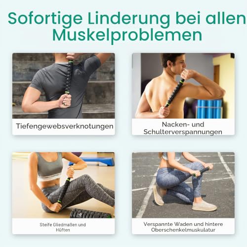 Foto von Verspannungsreduzierender Massagestab für Muskeltherapie - 360° Drehung - Geriffelte Zahnräder für Tiefenentspannung - Von Physiotherapeuten für den ganzen Körper Konzipiert (Nacken, Rücken, Beine)