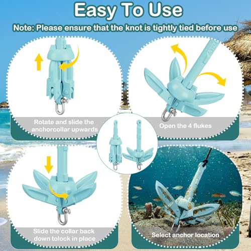 Image of Lounsweer 2 Pack 1.5 /3.5 lb Marine Kayak Anchor Kit Folding Grapnel Anchor Kit Boat Kayak Fishing Accessories for Small Boats Kayaks Canoe Paddle Boards