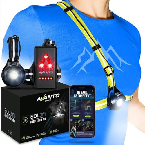 AVANTO PRO Chest Light Original USB-C Rechargeable Running Lights for Runners 500lm Adjustable Beam 3-5h Use Time Running Headlamp Flashlights Walking Lights for Night Walking Yellow