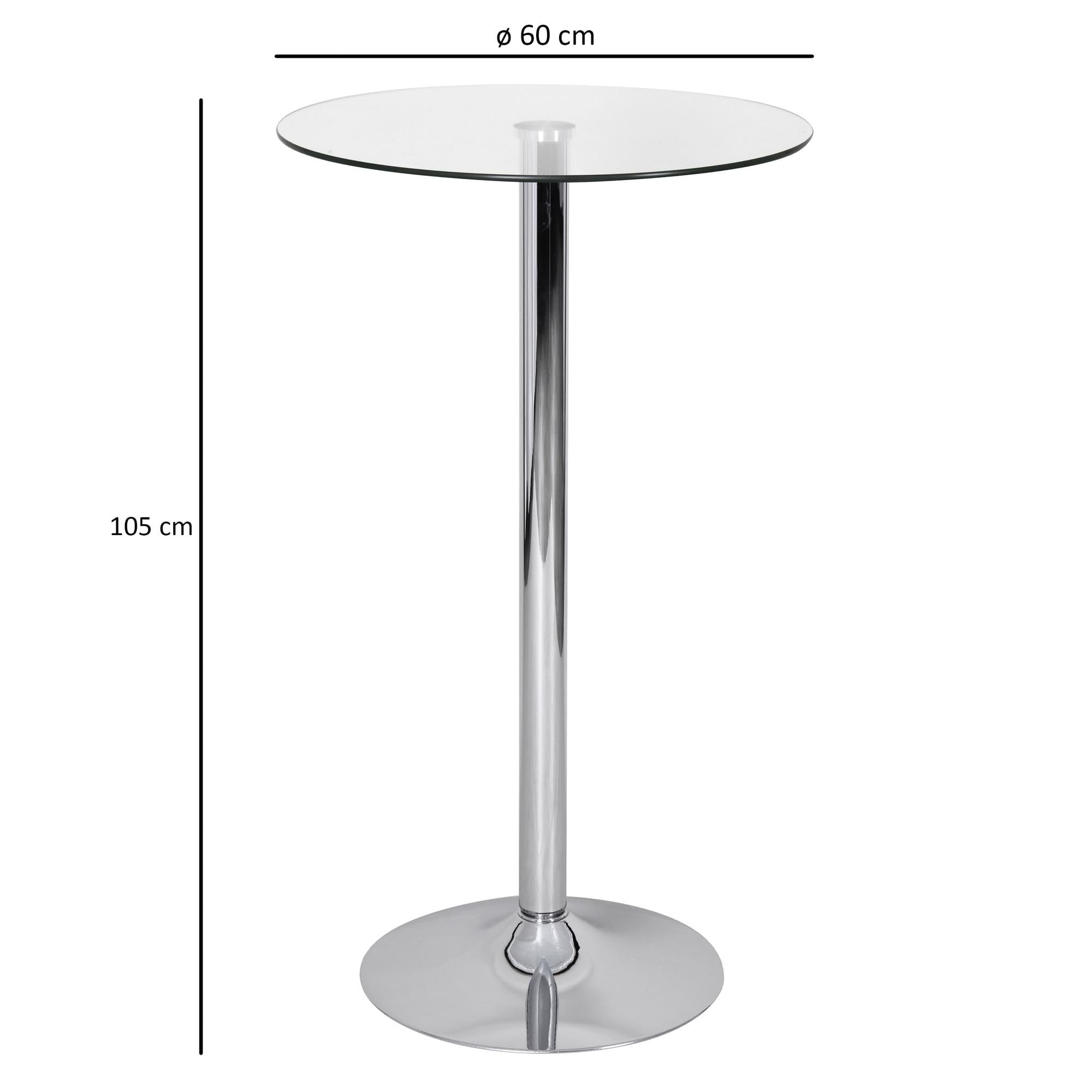 FineBuy Mesa Alta 60x60x105 cm Redonda Mesa de Bar Cristal de Seguridad Mesa bistró Plata, Mesa Moderna para Bar, Mesa de Fiesta de diseño Metal, Mesa Alta de Feria Cromo