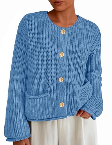 Image of PRETTYGARDEN Cardigan Sweaters for Women 2026 Trendy Oversized Knit Chunky Button Cardigans Fall Winter Outfits with Pockets