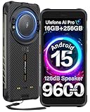 Ulefone RugKing Rugged Smartphone, 16GB+256GB/2TB TF, 9600mAh Dock Charging, 126dB Speaker, Android 15, 50MP Waterproof Camera, 5.99 inch IP68 Outdoor Armor 4G Mobile Phone Unlocked, 3-Card Slot NFC