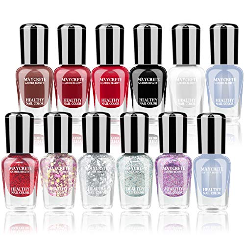Abitzon New Nail Polish Set (12 Bottles) - Non-Toxic Eco-Friendly Easy Peel Off & Quick Dry Water Based Nail Polish