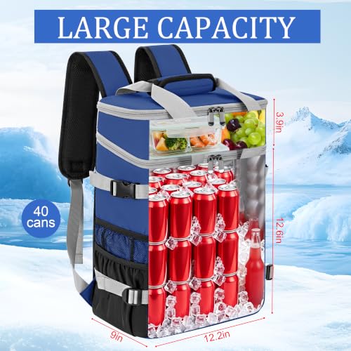 Image of Cooler Backpack Insulated Cooler Bag for Men & Women | 40 Cans Insulated Picnic Backpack with 2 Leak Proof Compartments for Picnic, BBQ Camping, Beach, Hiking, Blue