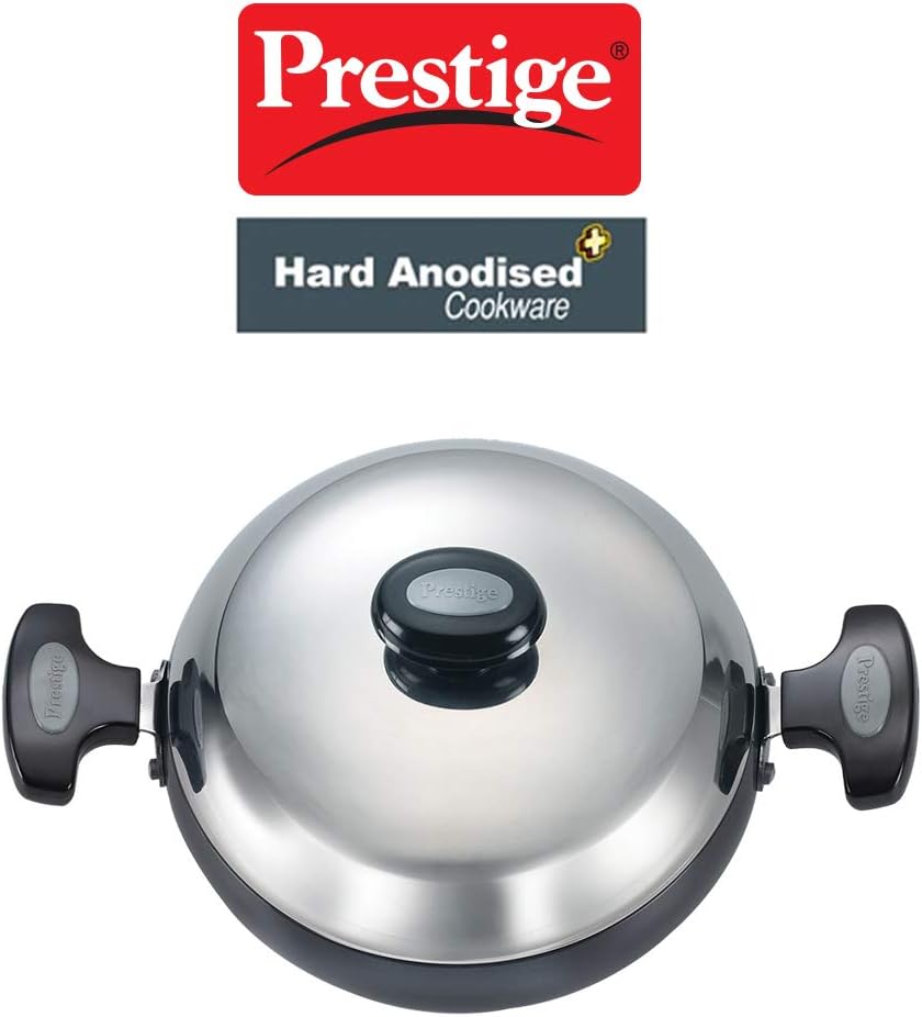 Prestige Hard Anodised 240 mm Black Kadai, 3 Litre, Stainless Steel Handle, Dishwasher Safe