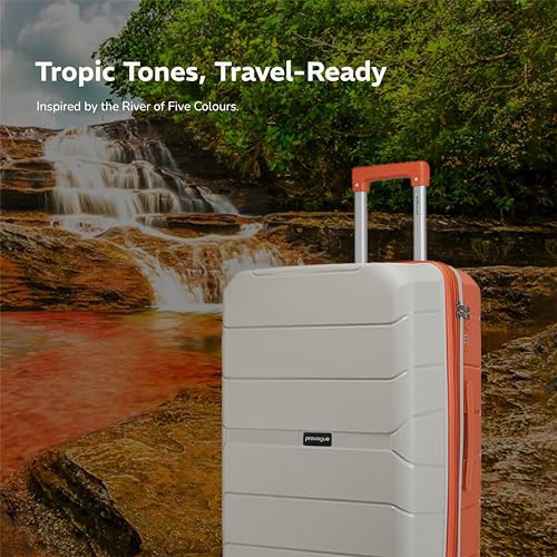 Image of Provogue Cascade Hard-Sided PP 75 Cm Trolley Bag Large Size | Expandable Space with 8 Wheels Trolley Bags for Travel | Combination Lock | 5 Year Warranty (Timberwolf Grey /Burnt Orange)