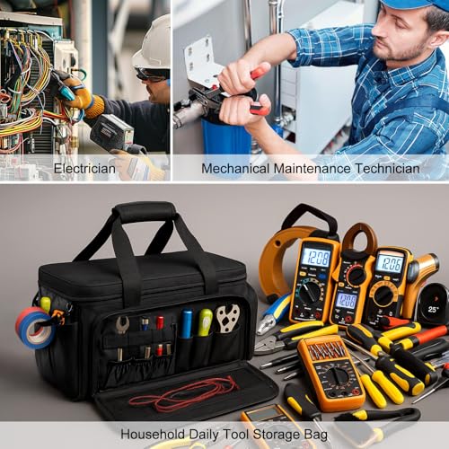 Shoze Tool Bag Muti Purpose Heavy Duty Tote Tool Bag Wide Open Mouth Waterproof Technician Bag with Adjustable Shoulder Strap for Household Office Workshop Daily Use (22x38x19cm) - Image 7