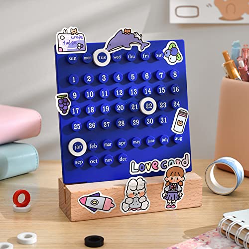 Tnfeeon Wooden Kids Calendar, Kids Perpetual Calendar ABS Wooden for Home (Blue) - Image 2