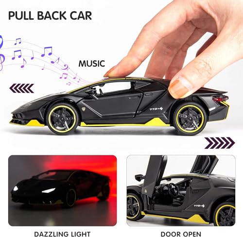 Image of Kids Toy car Playsets Diecast Metal Car 1:32 LP770 Toy Cars for Kids Zinc Alloy Pull Back Metal Cars with 4 Openable Doors Light and Musical Sound (Multi)