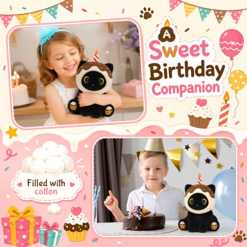Image of Black Cat Plush - Cupcake Birthday Stuffed Animal Gift for Boys Girl