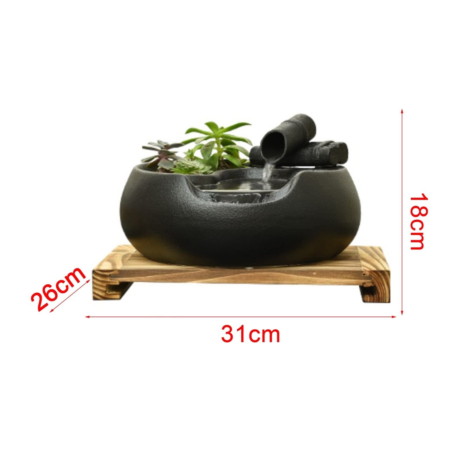Fuente Decorativa de jardín, Fuente de Agua con Cascada, de cerámica, con Bomba de Agua, Feng Shui Zen, decoración para salón, Dormitorio, Oficina, 31 x 26 x 18 cm, Negro