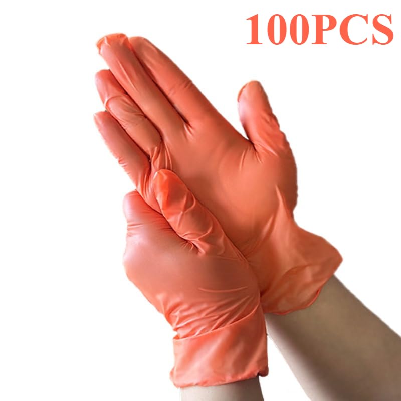 100/50/20 szt. Pomarańczowe rękawiczki nitrylowe jednorazowe wodoodporne do użytku domowego, kuchni, mycia naczyń, łazienki, farbowania włosów(100PCS,M)