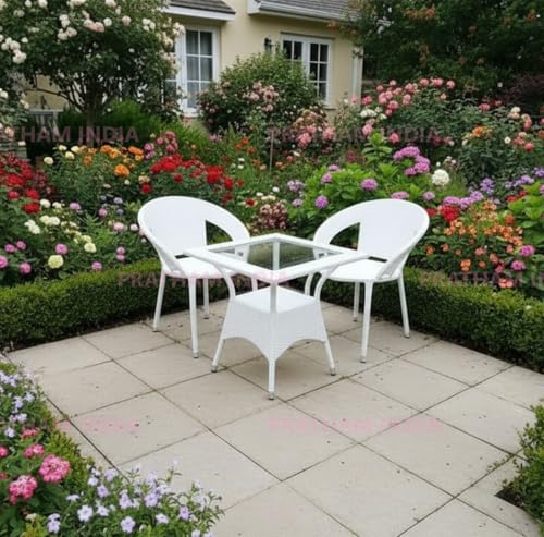 Image of India Outdoor Indoor Patio Set Bistro Set Wicker Chair Patio Set for Living Room Dining Room Lawn Balcony Outdoor Garden Chair Set with Glass Table